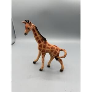 Vintage Spotted Giraffe Velvet Flocked Plastic Figurine Toy Sealed Safari 7.5”